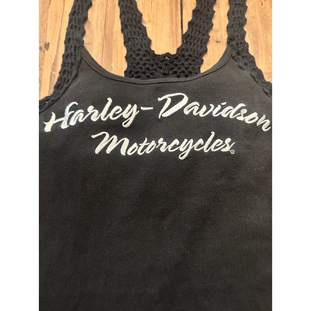Harley Davidson Tank Top Shirt Size Large Crochet Stitched Motorcycle Women’s - Picture 2 of 13